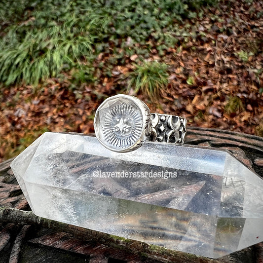 Quartz Moon Ring ~ Size 9.5