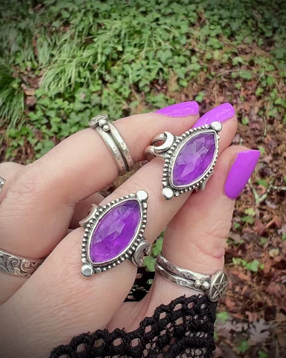 Amethyst Moon Ring ~ Size 7