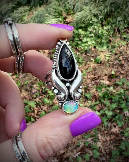 Black Onyx & Opal Temptress Ring ~ Size 6